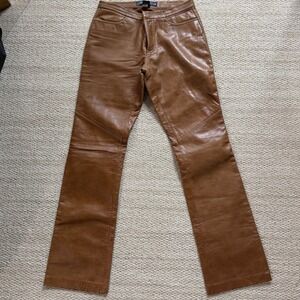 2001 Gap‎ Brown Genuine Leather Bootcut Pants Womens 4 Cognac Western Boho Chic